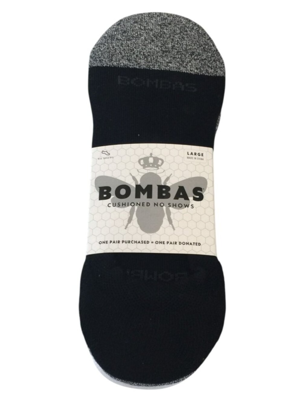 BOMBAS Men's Large Cushioned No Show Socks Set of 4 Black Gray White